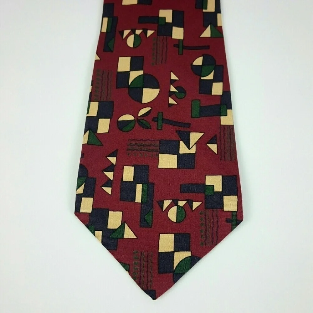 Lavatelli Red Yellow Green Silk Geometric Tie